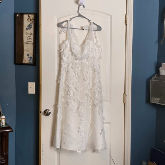 Lulus Effortlessly Sweet White Tulle 3D Floral Tie-Strap Midi Dress Size Medium - Picture 4 of 7